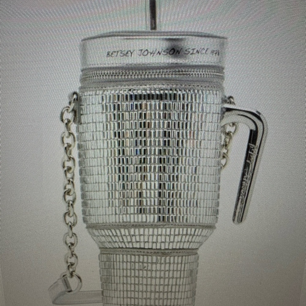 Betsey Johnson Silver Kitsch Hydration Honey Thermos with Chain Strap